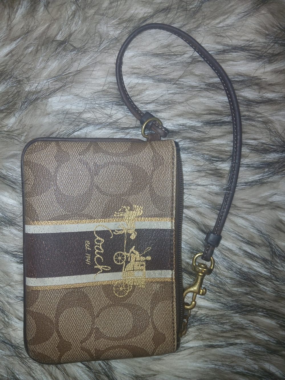 Coach Brown Signature Wristlet Wallet - Brown